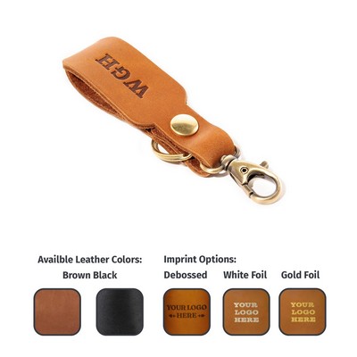 Full-Grain Leather Belt Loop Keychain w/Small Clasp + Split Ring - Made in USA