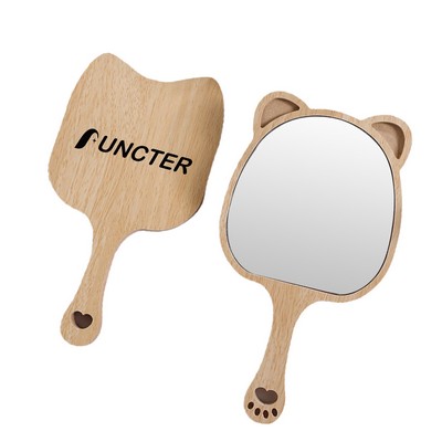Bear Shape Wood Handheld Mirror Makeup Mirror - Size L