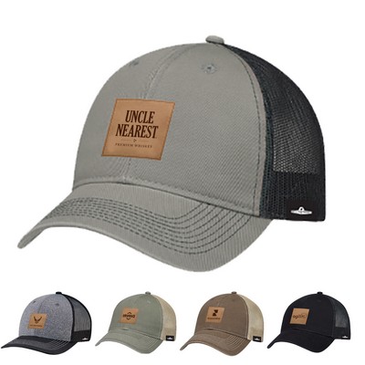 Cotton Trucker Snapback Cap w/ Leatherette Patch