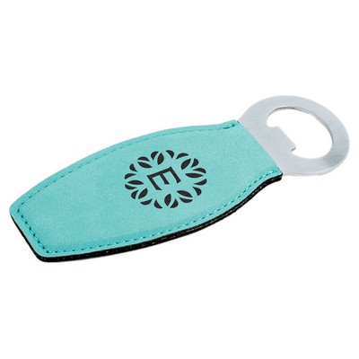 Teal Leatherette Bottle Opener with Magnet