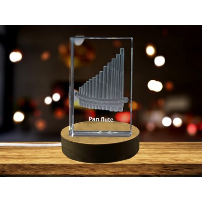 Pan Flute 3D Engraved Crystal Trophy Award - Musical Keepsake