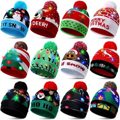 Jacquard LED Knitted Christmas Hat with Light