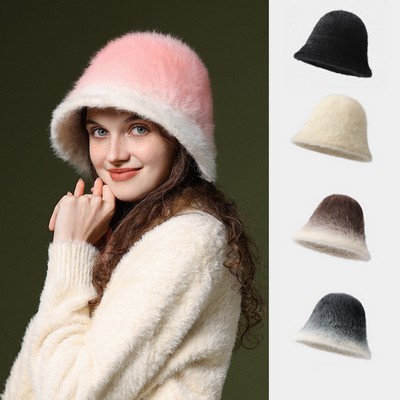 Winter Faux Fur Warmer Fisherman Cap Fluffy Wide Brim Bucket Hats