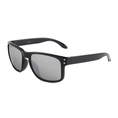 Recycled Event Sunglasses - Silver Mirror Lenses - Black Frames