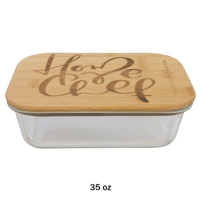 35 oz. Rectangle Glass Container with Bamboo Lid