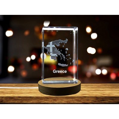 Greece 3D Engraved Crystal Trophy Award w/LED Base - Collectible Decor