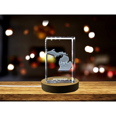 Michigan 3D Engraved Crystal Trophy Award w/LED Base - Elegant Keepsake