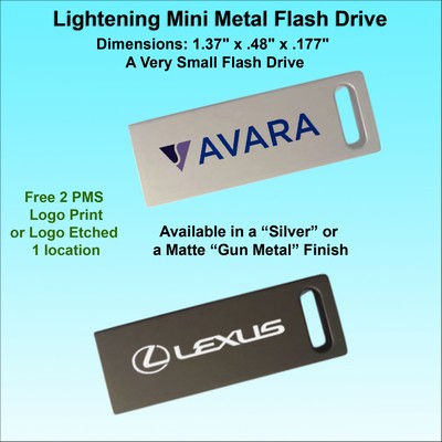 Mini Metal Lightening Flash Drive - Gun Metal or Silver Finish 2GB