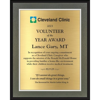 Modern Charcoal Wood Plaque With Gold Plate 9 x 12