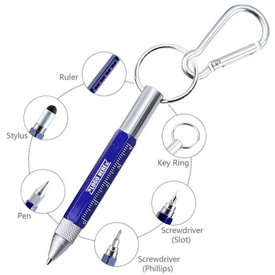 6-In-1 Metal Tool Pen With Carabiner Key Ring