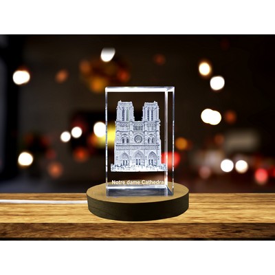 Notre Dame Cathedral 3D Engraved Crystal Trophy Award - Architectural Masterpiece