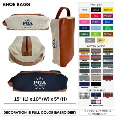 Leather and Woven Cotton Shoe Bag Your Logo Embroidered
