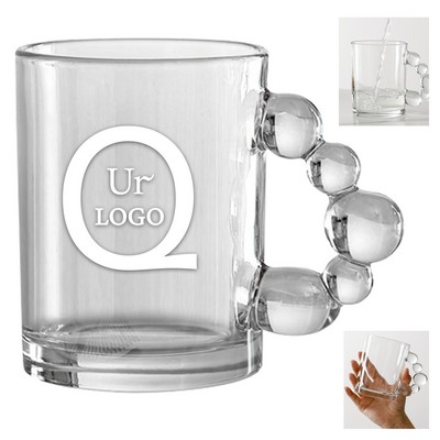 Custom 11.8 oz Beaded Handle Clear Glass Coffee Mug