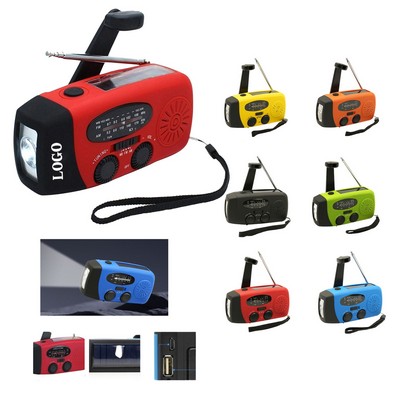 Solar Powered Hand Crank Radio with Emergency Flashlight and Power Bank