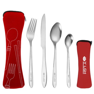4 Pieces Cutlery Set with Zipper Pouch