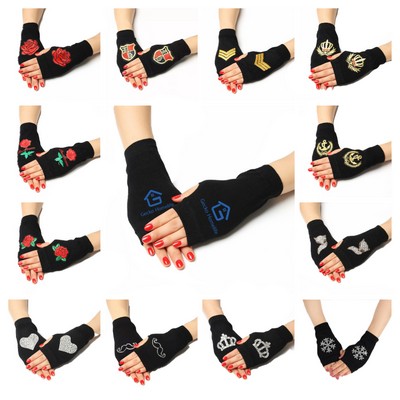 Open-Fingered Riveted Wool Black Half-Fingered Gloves for Performance