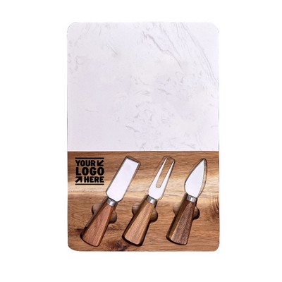 Bamboo Marble Cheese Board Knife Set