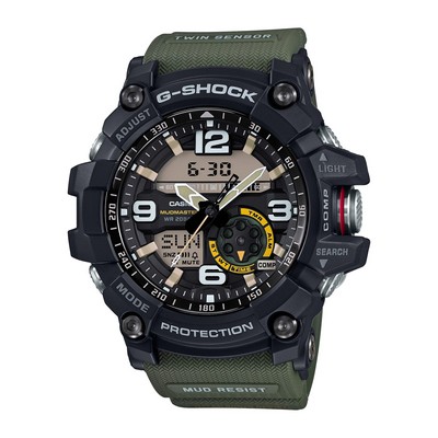 G-Shock Mens Mudmaster Analog/Digital Green Cloth Band Watch Black Dial