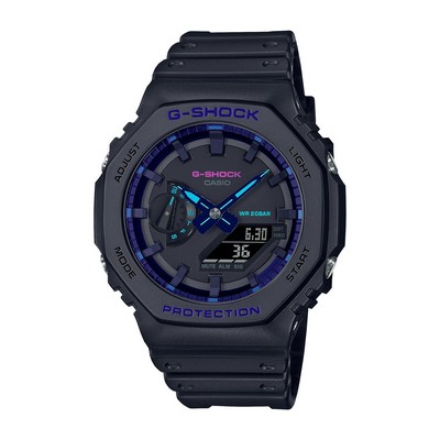 G-Shock Mens Virtual Black Resin Analog/Digital Watch Blue Violet Dial
