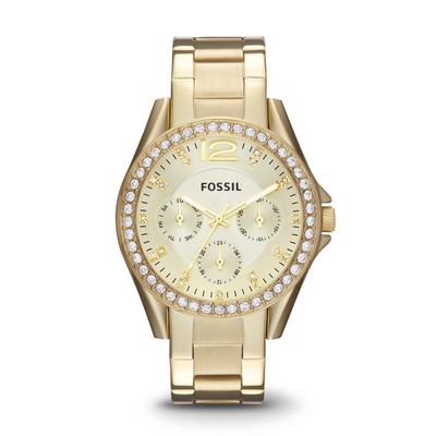 Fossil Ladies Riley Gold-Tone Multifunction Watch Champagne Dial