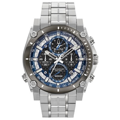Bulova Watches Men's Precisionist Blue Chronograph Dial Watch w/Stainless Steel Bracelet