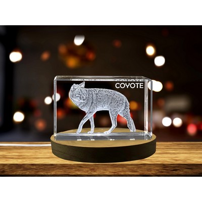 3D Engraved Wild Coyote Crystal Trophy Award - Recognition Gift for Wildlife Lovers