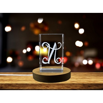 Unique 3D Engraved Alphabet N Crystal Keepsake w/LED Base Light