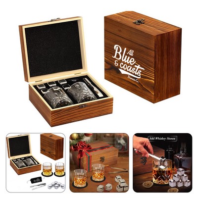 Elegant Whiskey Lover's Wooden Box Gift Set with Glass, Stones
