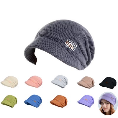 Warm Pullover Wide Brim Ear Protection Fashion Fleece Slouchy Hat