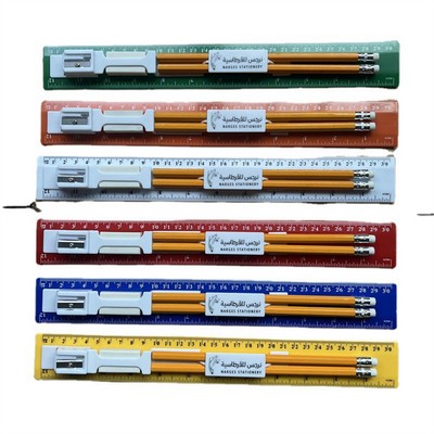 12" 30cm Ruler Multifunctional Kit With Pencil Eraser And Sharpener