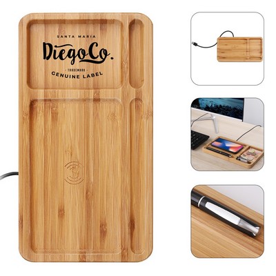 Biodegradable Bamboo Wireless Charging Desk Organizer