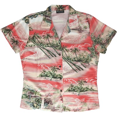 Ladies Hawaiian Blouse (DEEP INVENTORY) - 100% Silky Rayon Tropical Print w/ Coconut Buttons XS-XXL
