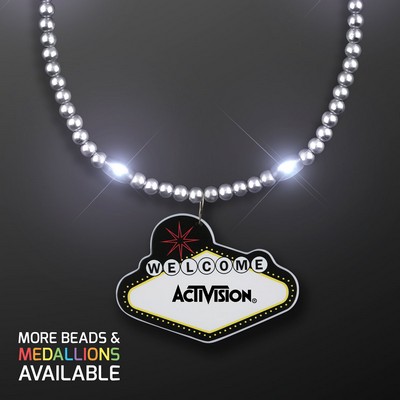 Silver LED Bead Necklace with Las Vegas Medallion - PRINTED