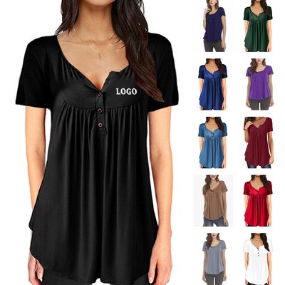 Women's Long Sleeve Henley Shirt Casual Button Up Tunic Top