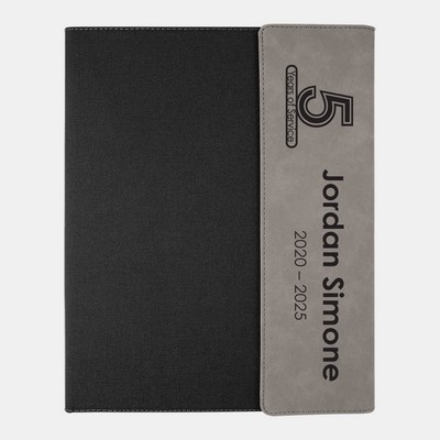 Gray Leatherette Black Canvas Portfolio with Notepad