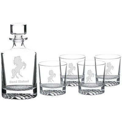 Polar Camel 750ml Round Glass Decanter Set with Four 11 oz. Glasses in a Black Gift Box