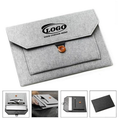13" Felt Laptop Sleeve MacBook Bag W/ Button Closure