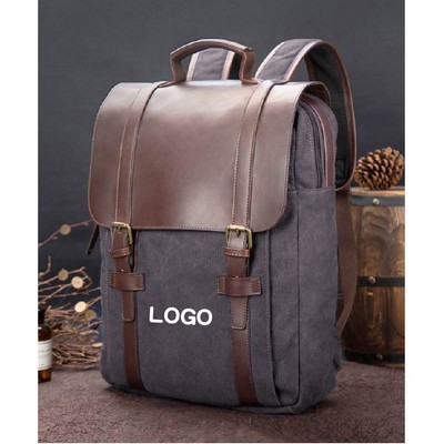 Vintage Canvas & Faux Leather 14" Laptop Rucksack