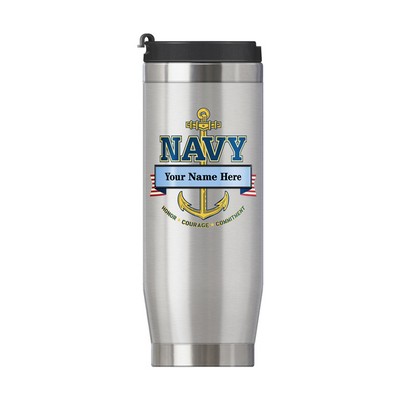 16 Oz. U.S. Navy Stainless Steel Travel Mug with Banner for Personalization Name and Rank