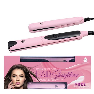 Pursonic Professional Salon Quality Flat Iron Hair Straightener w/Travel Straightener - Pink