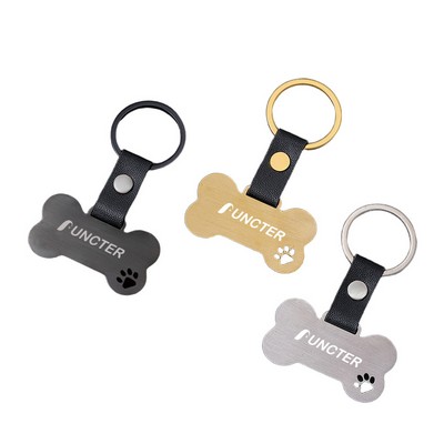 Metal Leather Iron Fang Bone Keyring