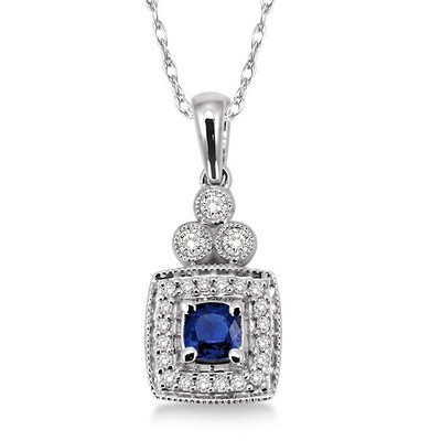 Jilco Inc Square Diamond & Sapphire Necklace