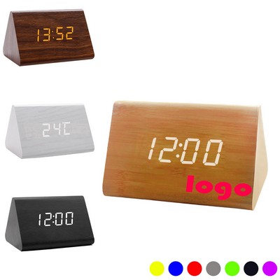 Modern Triangle LED Wooden Alarm Clock