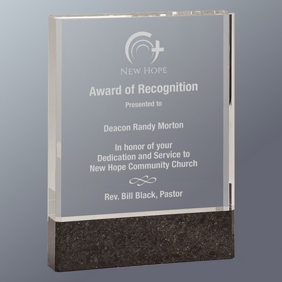 Clear Fusion Crystal with Genuine Black Marble Base, Large (6"x8"H)