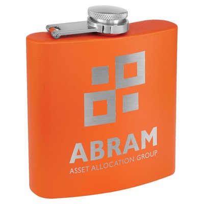 6 oz. Matte Orange Powder Coated Stainless Steel Flask