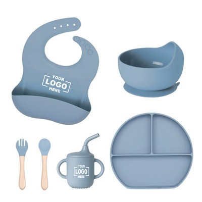 6pcs Portable Silicone Baby Feeding Plate Set