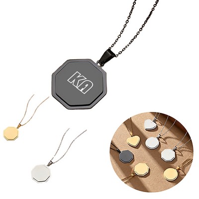 Geometrical Stainless Necklace Round Steel Engraved Necklace