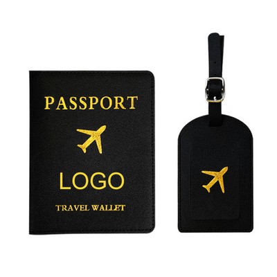 Custom PU Leather Luggage Tag Passport Holder Set