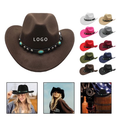 Wide Brim Western Cowboy Hat Cowgirl Cap Belt Buckle Retro