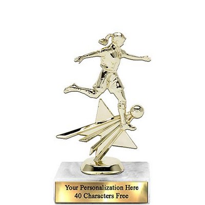 Trophy 7", 2X3 White Marble Base, Star Figure Soccer - Gold